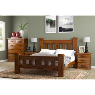 Mulford 4 Piece Pine Timber Bedroom Suite with Tallboy, Queen