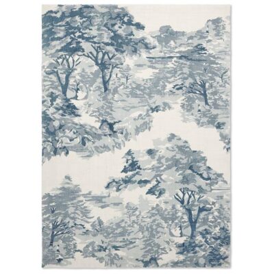 Ted Baker Landscape Toile Hand Loomed Designer Cotton Rug, 350x250cm, Light Blue