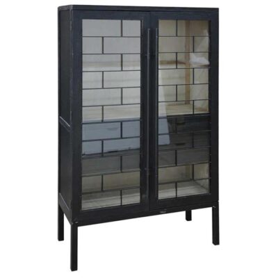 Siera Pine Timber 2 Door Display Cabinet, Distressed Black
