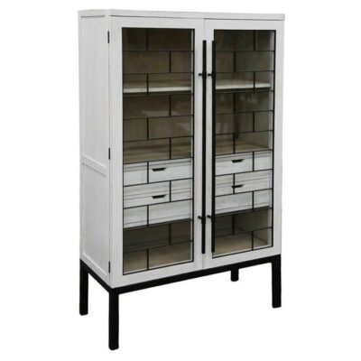 Siera Pine Timber 2 Door Display Cabinet, Distressed White