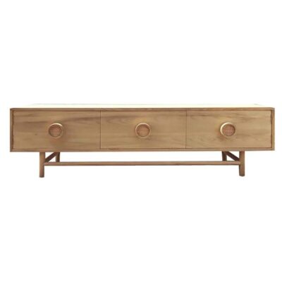 Rondo Timber & Rattan 3 Door TV Unit, 180cm, Natural