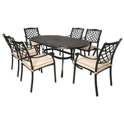 Fiji 7 Piece Cast Aluminium Outdoor Oval Dining Table Set, 183cm