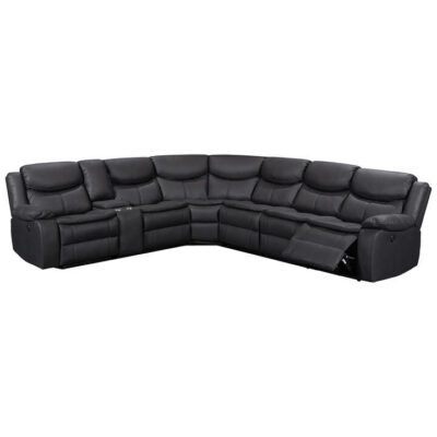 Leonay Leather Look Fabric Modular Corner Sofa with Electric Recliners, 6 Seater, Black