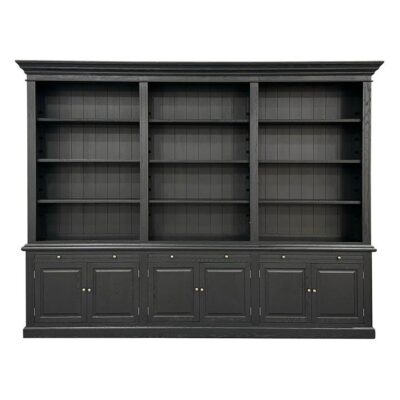 Ampuis 3-Bay Oak Timber Library Bookcase, Black Oak