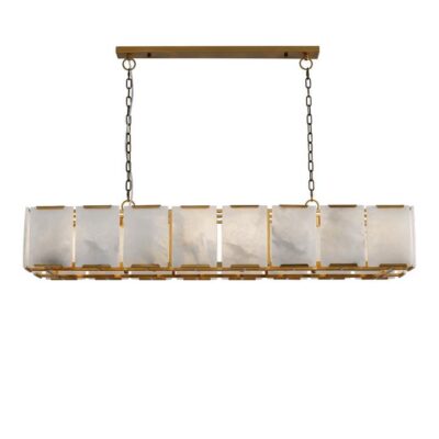 Florence Alabaster & Metal Linear Pendant Light, Antique Brass