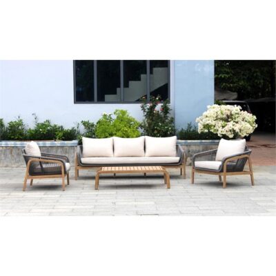 Mapleton Rope & Acacia Timber 4 Piece Outdoor Lounge Set