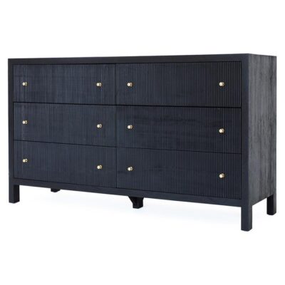 Claudia Teak Timber  6 Drawer Dresser, Black