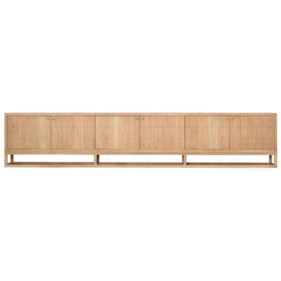 Erina American Oak Timber 6 Door TV Unit, 300cm, Natural
