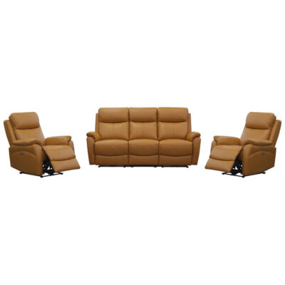 Nivlac 3 Piece Leather Electic Recliner Sofa Set, 3+1+1 Seater, Tangerine