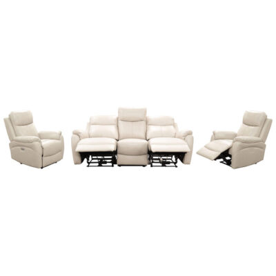 Nivlac 3 Piece Leather Electic Recliner Sofa Set, 3+1+1 Seater, Silver