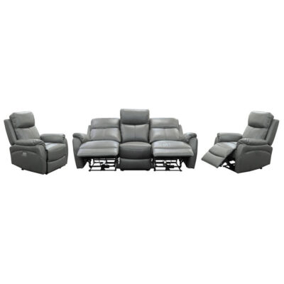 Nivlac 3 Piece Leather Electic Recliner Sofa Set, 3+1+1 Seater, Gunmetal