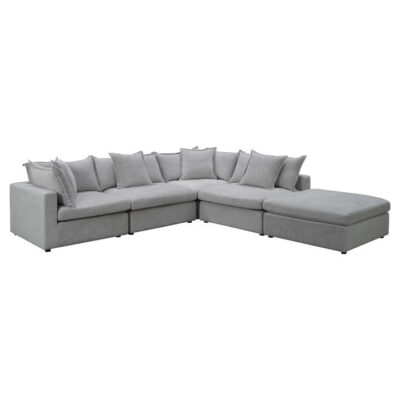 Caraluxe Fabric Modular Corner Sofa, 4 Seater with Ottoman, Silver