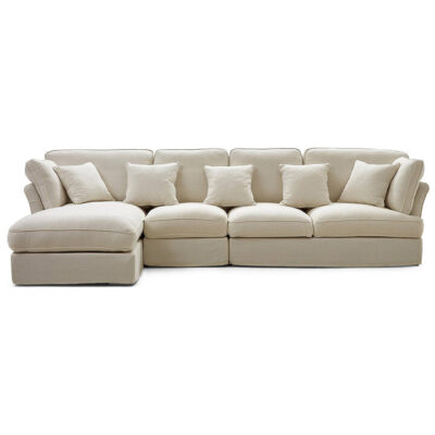 Armoni Cotton Linen Fabric Corner Sofa, 4 Seater with LHF Chaise, Off White