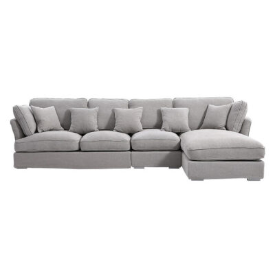 Armoni Cotton Linen Fabric Corner Sofa, 4 Seater with RHF Chaise, Light Grey