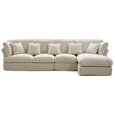 Armoni Cotton Linen Fabric Corner Sofa, 4 Seater with RHF Chaise, Off White