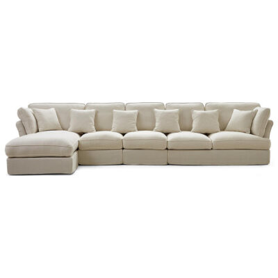 Armoni Cotton Linen Fabric Corner Sofa, 5 Seater with LHF Chaise, Off White