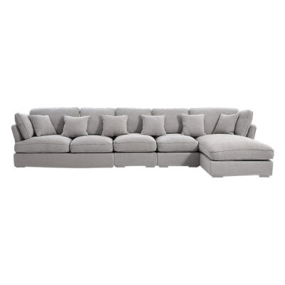 Armoni Cotton Linen Fabric Corner Sofa, 5 Seater with RHF Chaise, Light Grey