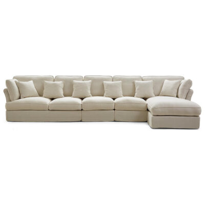 Armoni Cotton Linen Fabric Corner Sofa, 5 Seater with RHF Chaise, Off White