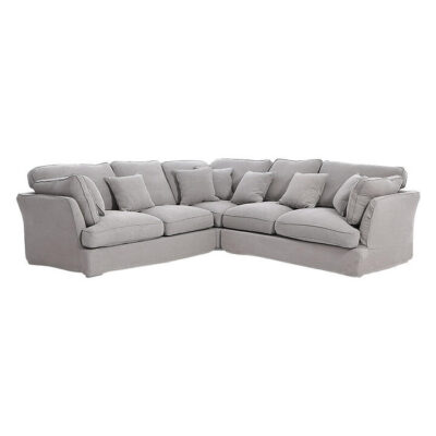 Armoni Cotton Linen Fabric Corner Sofa, 6 Seater, Light Grey