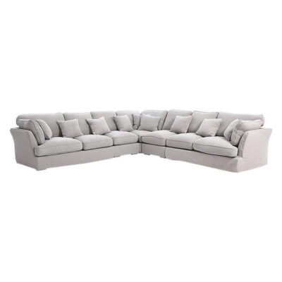 Armoni Cotton Linen Fabric Corner Sofa, 8 Seater, Light Grey