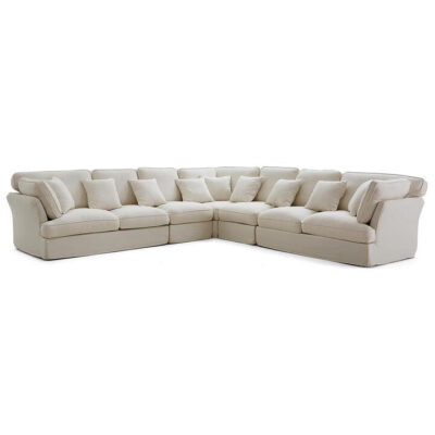 Armoni Cotton Linen Fabric Corner Sofa, 8 Seater, Off White