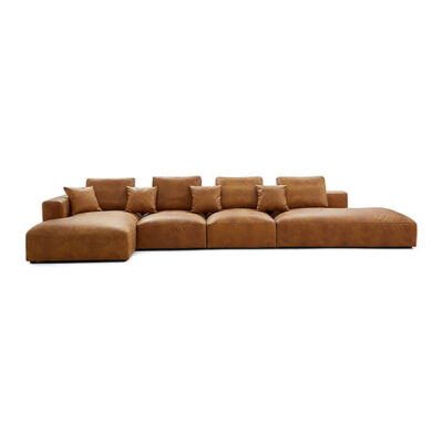 Sleekon Modern Fabric Modular Corner Sofa, 5 Seater Armless with LHF Chaise, Tan