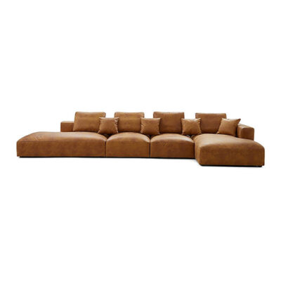 Sleekon Modern Fabric Modular Corner Sofa, 5 Seater Armless with RHF Chaise, Tan