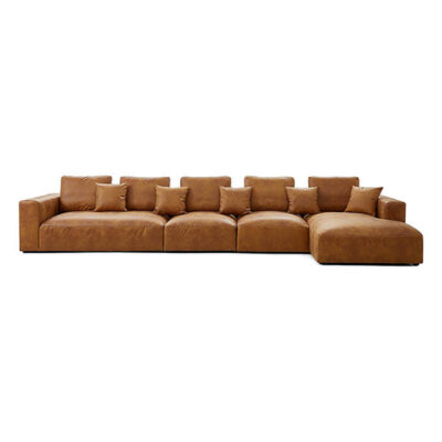 Sleekon Modern Fabric Modular Corner Sofa, 5 Seater with RHF Chaise, Tan