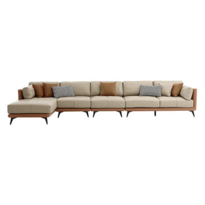 Cambria Modern Leather Modular Corner Sofa, 5 Seater with LHF Chaise