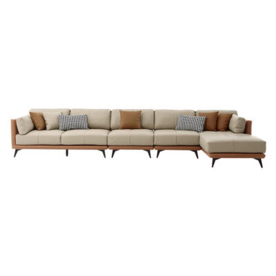 Cambria Modern Leather Modular Corner Sofa, 5 Seater with RHF Chaise
