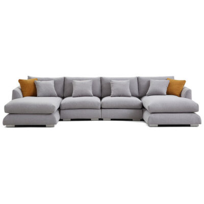 Effton Fabric U-shape Sofa, 2 Seater with Double Chaise, Light Grey