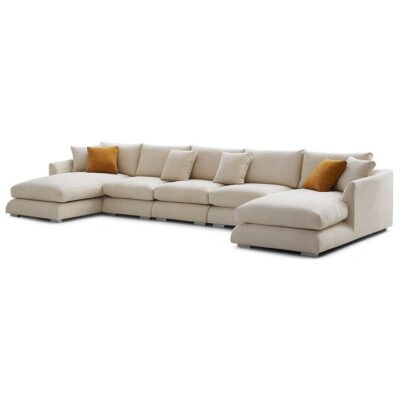 Effton Fabric U-shape Sofa, 3 Seater with Double Chaise, Beige