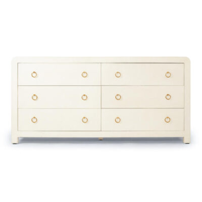 Brightmoor Linen Wraped Timber 6 Drawer Dresser, Ivory