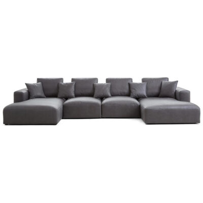 Sleekon Modern Fabric Modular U-shape Sofa, 2 Seater with Double Chaise, Dark Grey