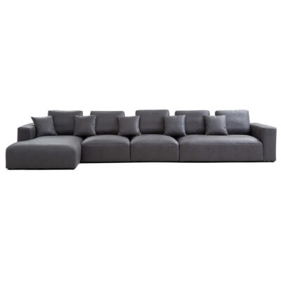 Sleekon Modern Fabric Modular Corner Sofa, 5 Seater with LHF Chaise, Dark Grey