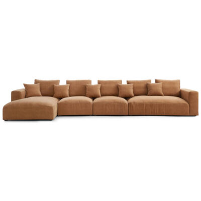 Sleekon Modern Fabric Modular Corner Sofa, 5 Seater with LHF Chaise, Camel