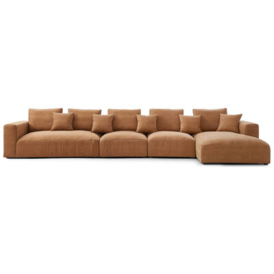 Sleekon Modern Fabric Modular Corner Sofa, 5 Seater with RHF Chaise, Camel