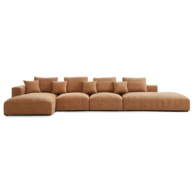 Sleekon Modern Fabric Modular Corner Sofa, 5 Seater Armless with LHF Chaise, Camel