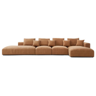 Sleekon Modern Fabric Modular Corner Sofa, 5 Seater Armless with RHF Chaise, Camel