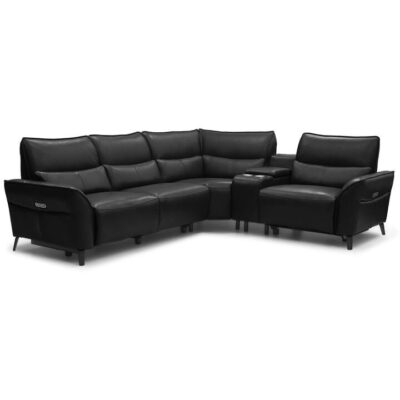 Martina Leather Modular Electric Recliner Corner Sofa, 4 Seater with Console, Black