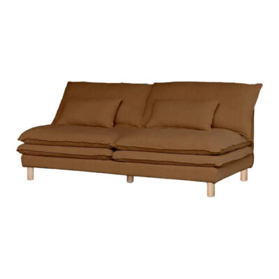 Aura Belgian Linen Fabric Sofa Modular, 2 Seater Armless, Brown