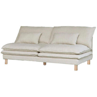 Aura Belgian Linen Fabric Sofa Modular, 2 Seater Armless, Oatmeal