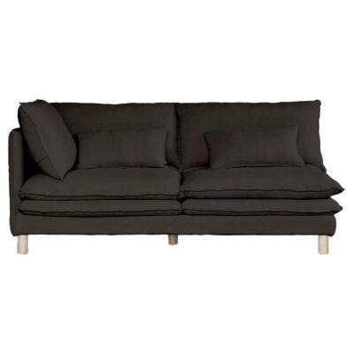 Aura Belgian Linen Fabric Sofa Modular, 2 Seater with LHF Arm, Charcoal