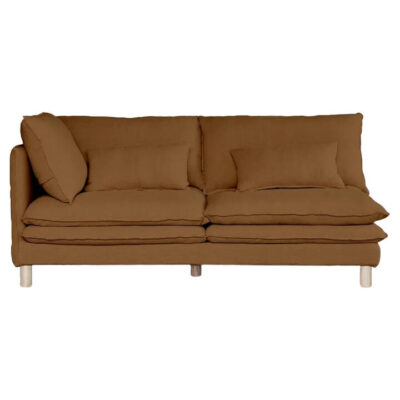 Aura Belgian Linen Fabric Sofa Modular, 2 Seater with LHF Arm, Brown