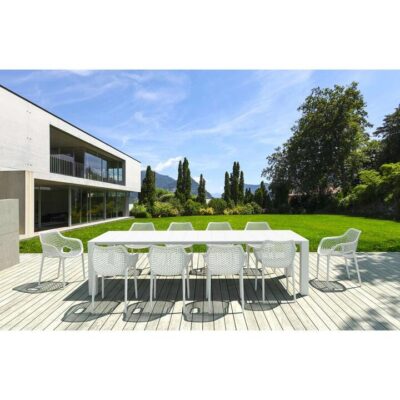 Siesta Vegas 11 Piece Commercial Grade Outdoor Extendable Dining Table Set, 260-300cm, with Air Armchair, White