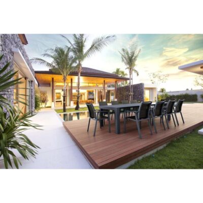 Siesta Vegas 11 Piece Commercial Grade Outdoor Extendable Dining Table Set, 260-300cm, with Pacific Armchair, Anthracite