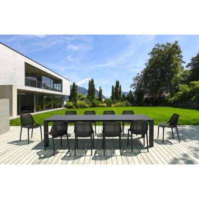 Siesta Vegas 11 Piece Commercial Grade Outdoor Extendable Dining Table Set, 260-300cm, with Air Chair, Black