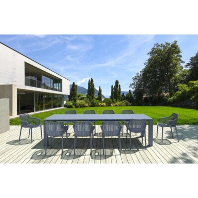Siesta Vegas 11 Piece Commercial Grade Outdoor Extendable Dining Table Set, 260-300cm, with Air Armchair, Anthracite