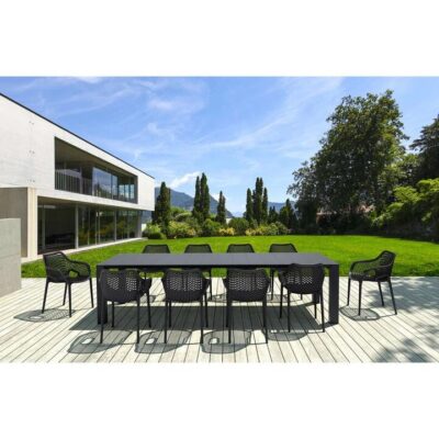 Siesta Vegas 11 Piece Commercial Grade Outdoor Extendable Dining Table Set, 260-300cm, with Air Armchair, Black