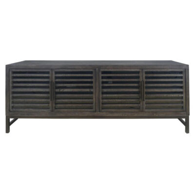 Sartor Oak Timber & Glass Slatted 4 Door Sideboard, 180cm, Ebony